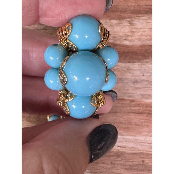 Joan Rivers Gold-Tone Clip-On Earrings With Blue Bead Clusters - Picture 6 of 6